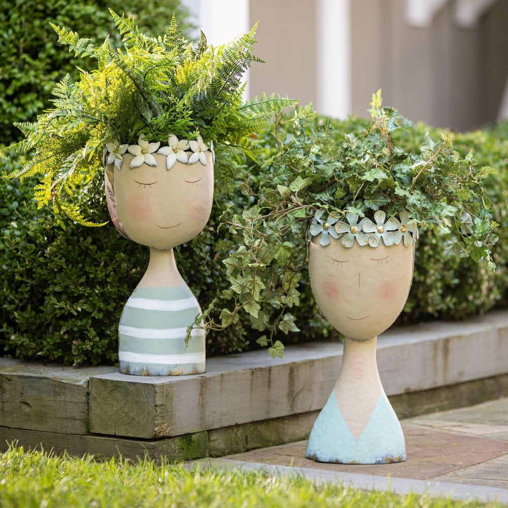 Plow & Hearth Pastel Head Planter, Striped