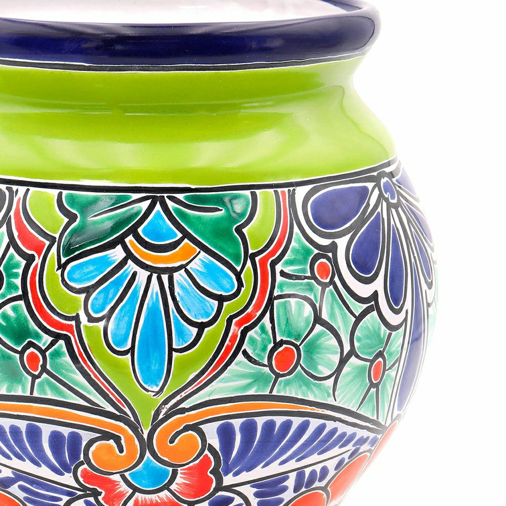 Plow & Hearth Green Talavera Tilted Chata Planter, Large