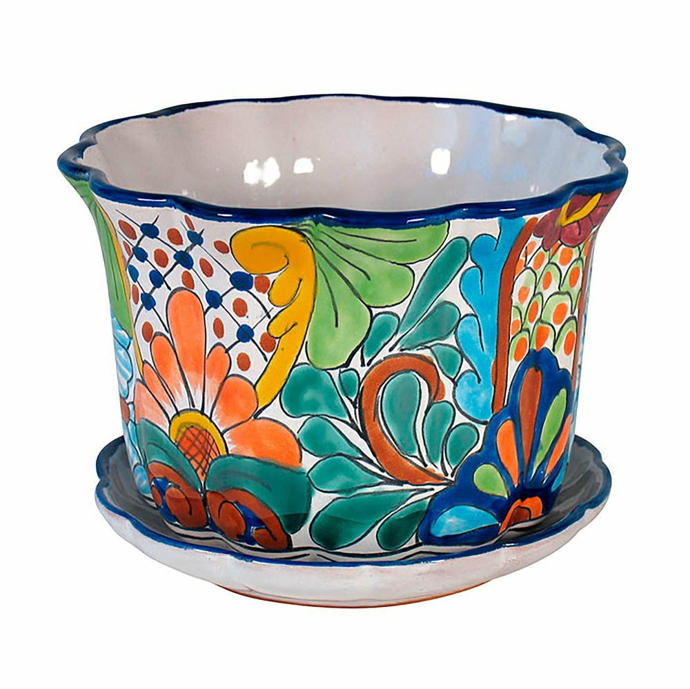 Plow & Hearth Large Talavera Wave Planter with Tray