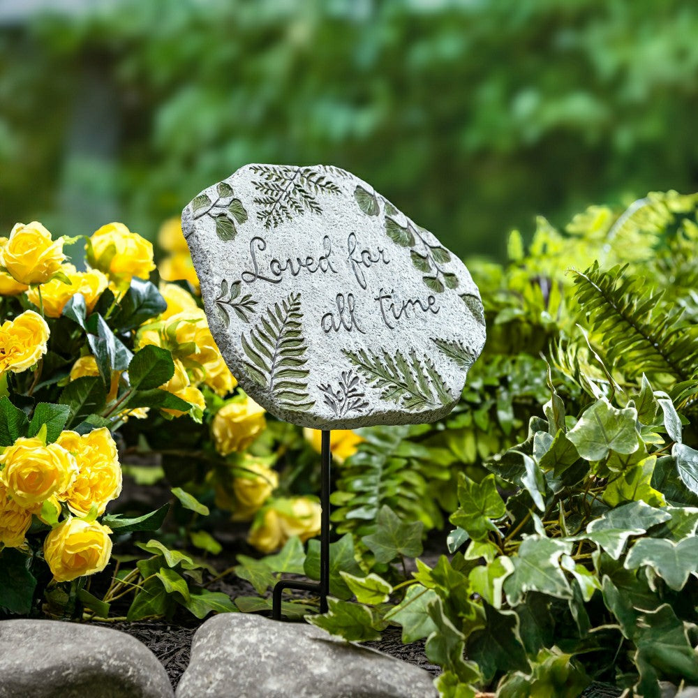 Plow & Hearth Memorial Garden & Memorial Stone, Loved for All Time Cement Fern Garde