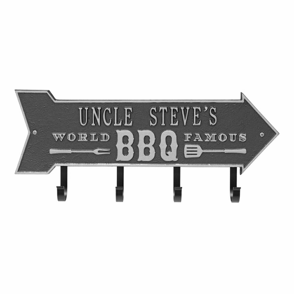 Plow & Hearth World Famous BBQ Arrow Hook Plaque, Antique Brass