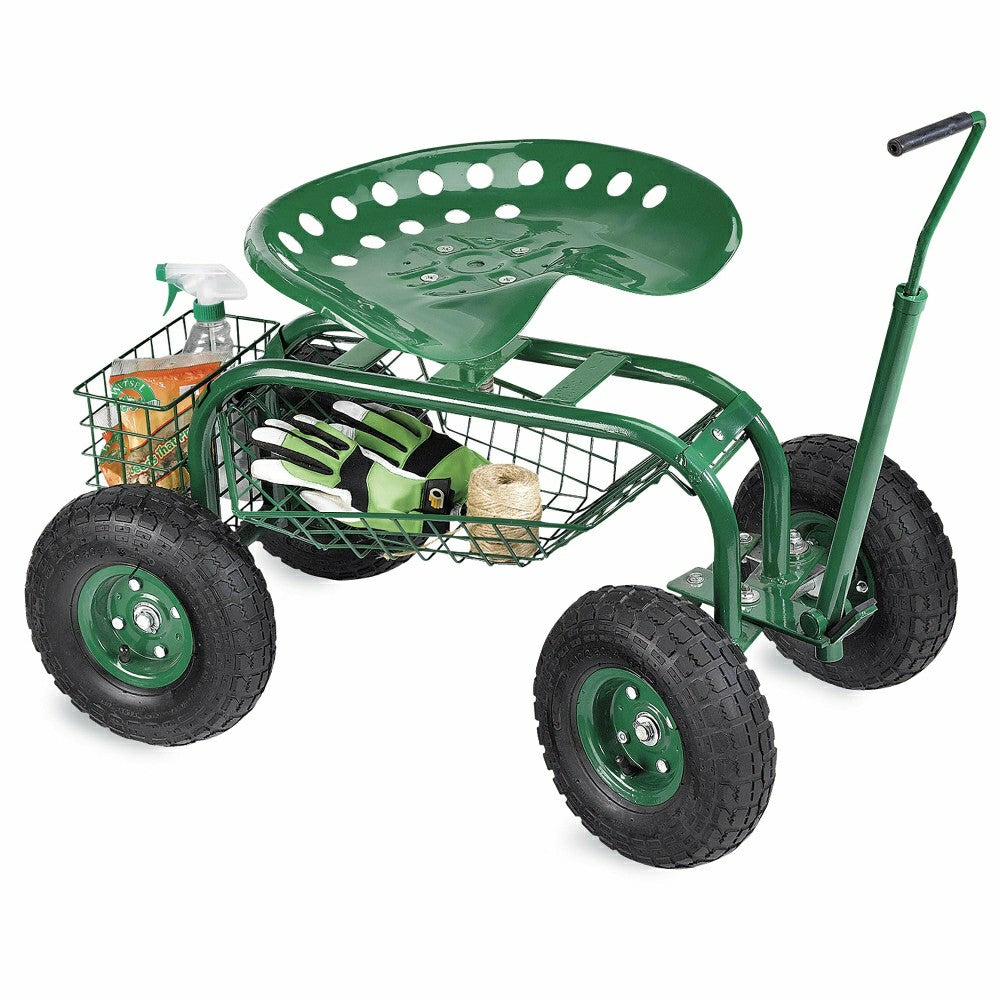 Plow & Hearth Green Rolling Scoot-N-Do Garden Seat