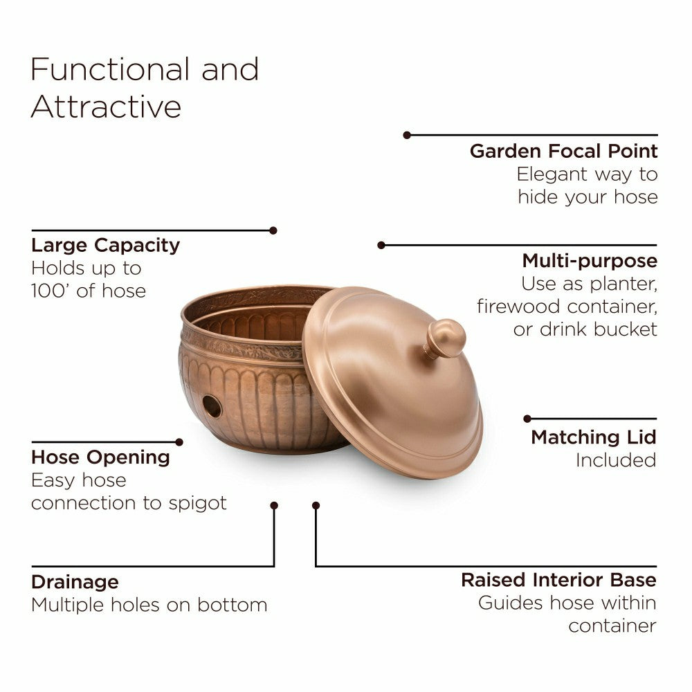 Plow & Hearth La Jolla Copper Finished Hose Pot with lid