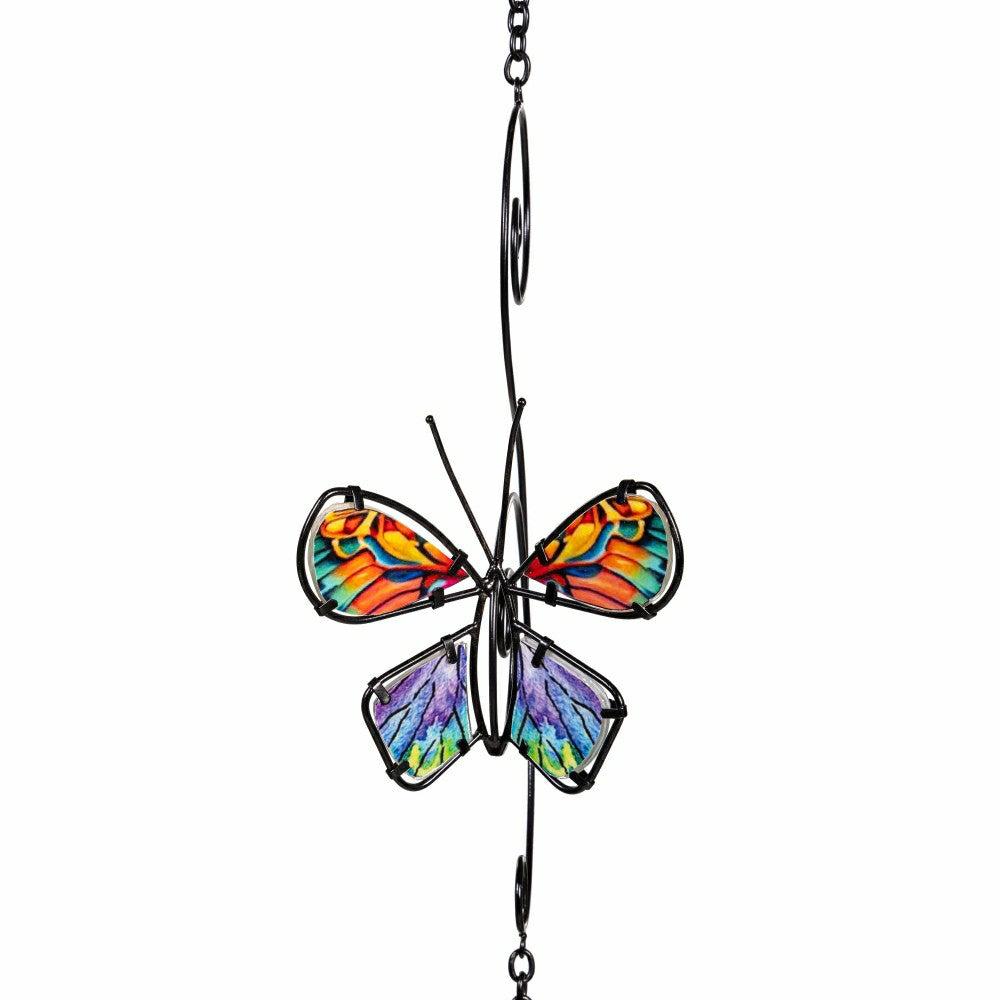 Plow & Hearth Cottage Garden Rain Chain, Metal & Glass Butterfly, 62"
