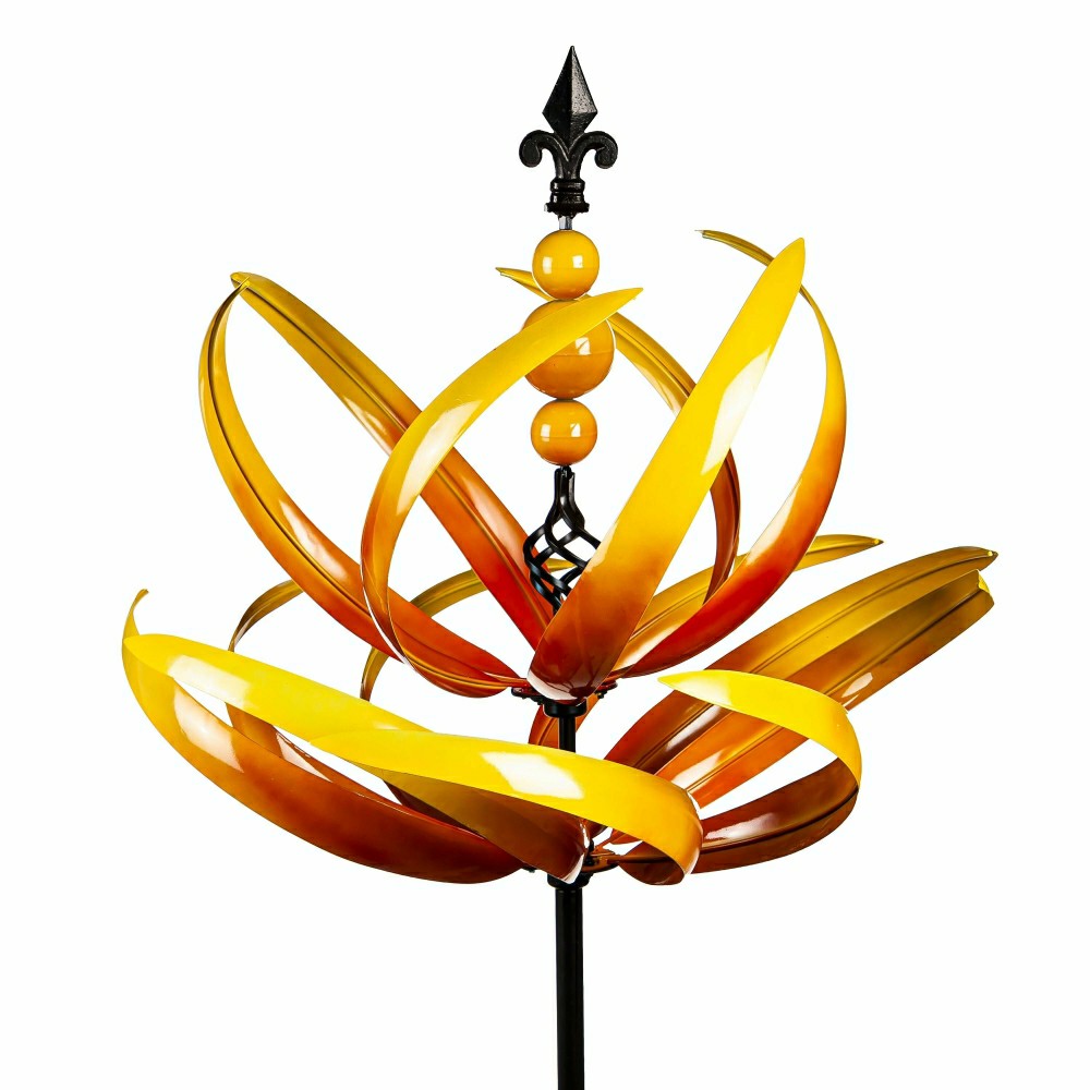 Plow & Hearth 91"H Wind Spinner, Yellow Lotus