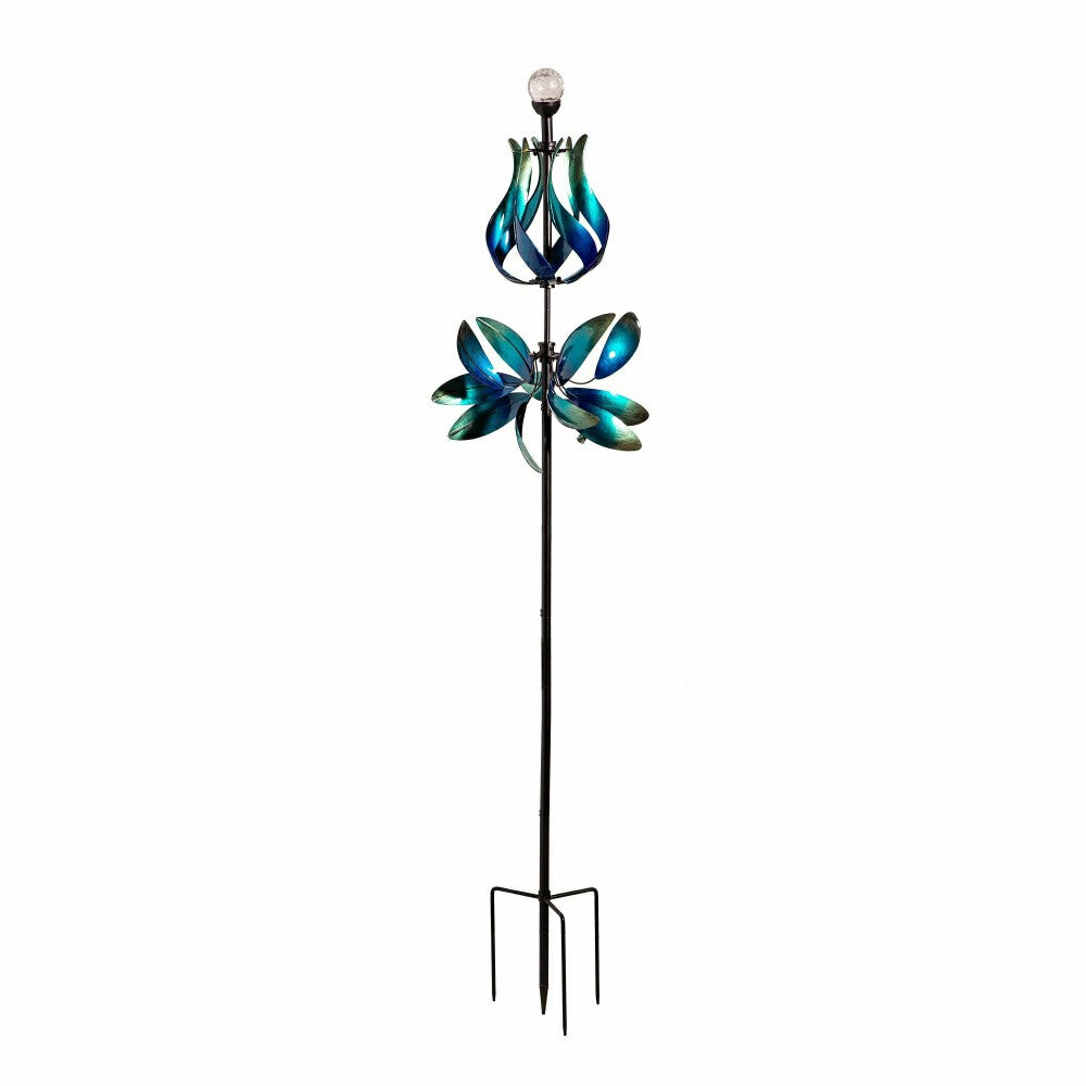 Plow & Hearth Seaside Retreat Wind Spinner, Solar Blue & Teal Floral Gradient, 82"H
