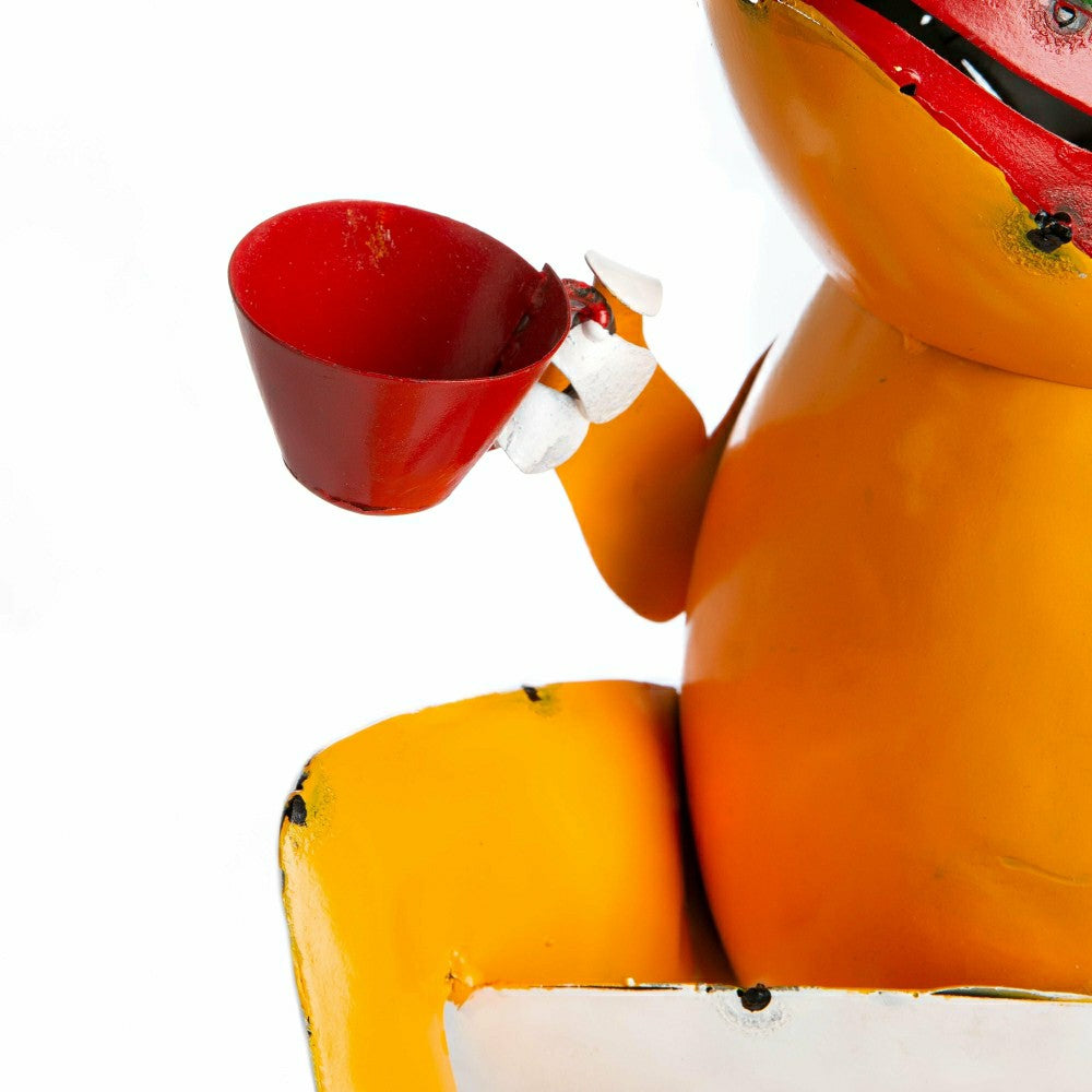 Plow & Hearth Recycled Metal Coffee Frog Garden Art