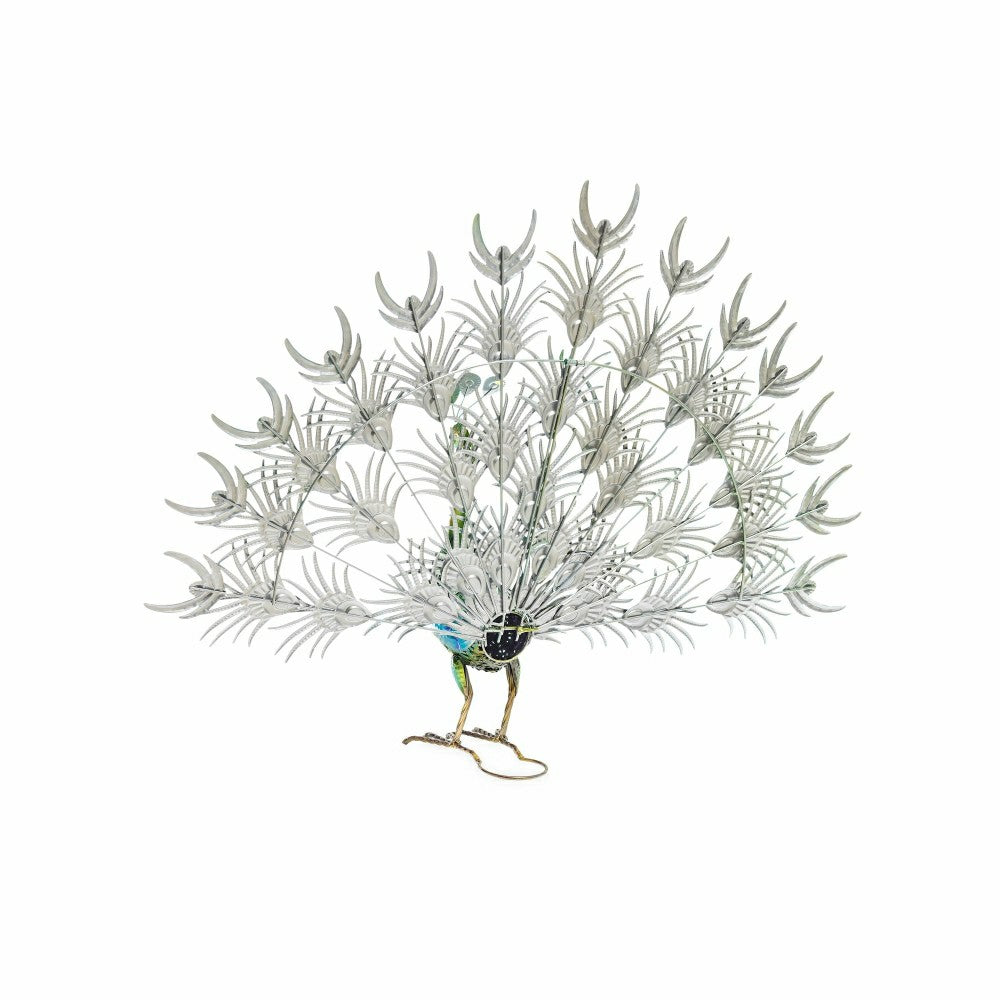 Plow & Hearth Colorful Metal Indoor/Outdoor Standing Peacock Sculpture