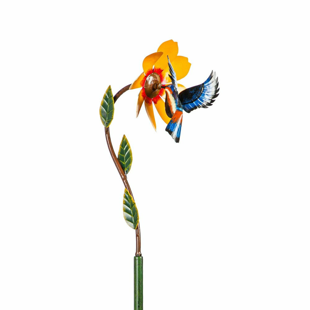 Plow & Hearth Metal Bird and Yellow Flower Spinner