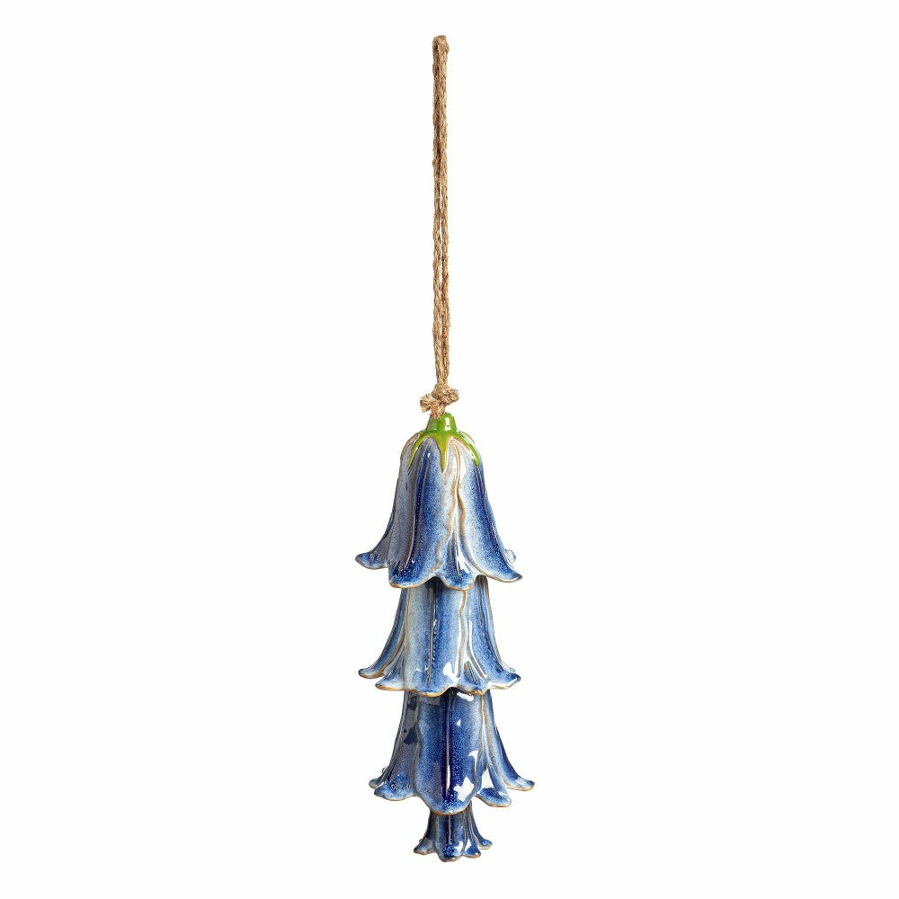 Plow & Hearth Blue Ceramic Flower Garden Bells Wind Chime