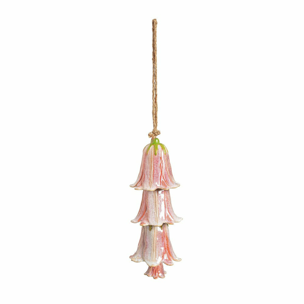 Plow & Hearth Pink Ceramic Flower Garden Bells Wind Chime