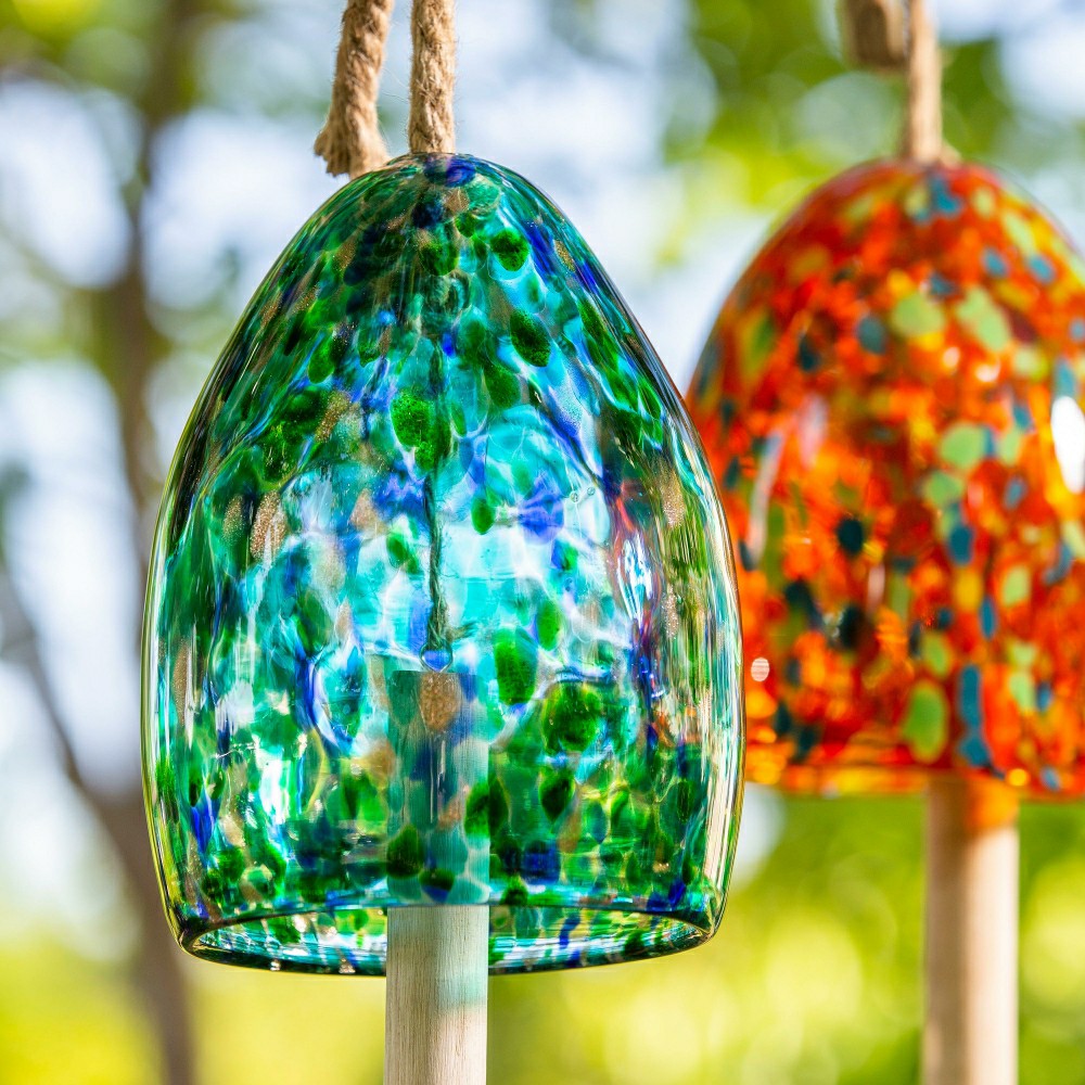 Plow & Hearth Art Glass Speckle Turquoise Bell Chime