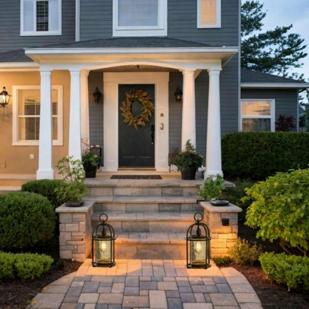Plow & Hearth Solar Metal and Bubble Glass Edison Lantern