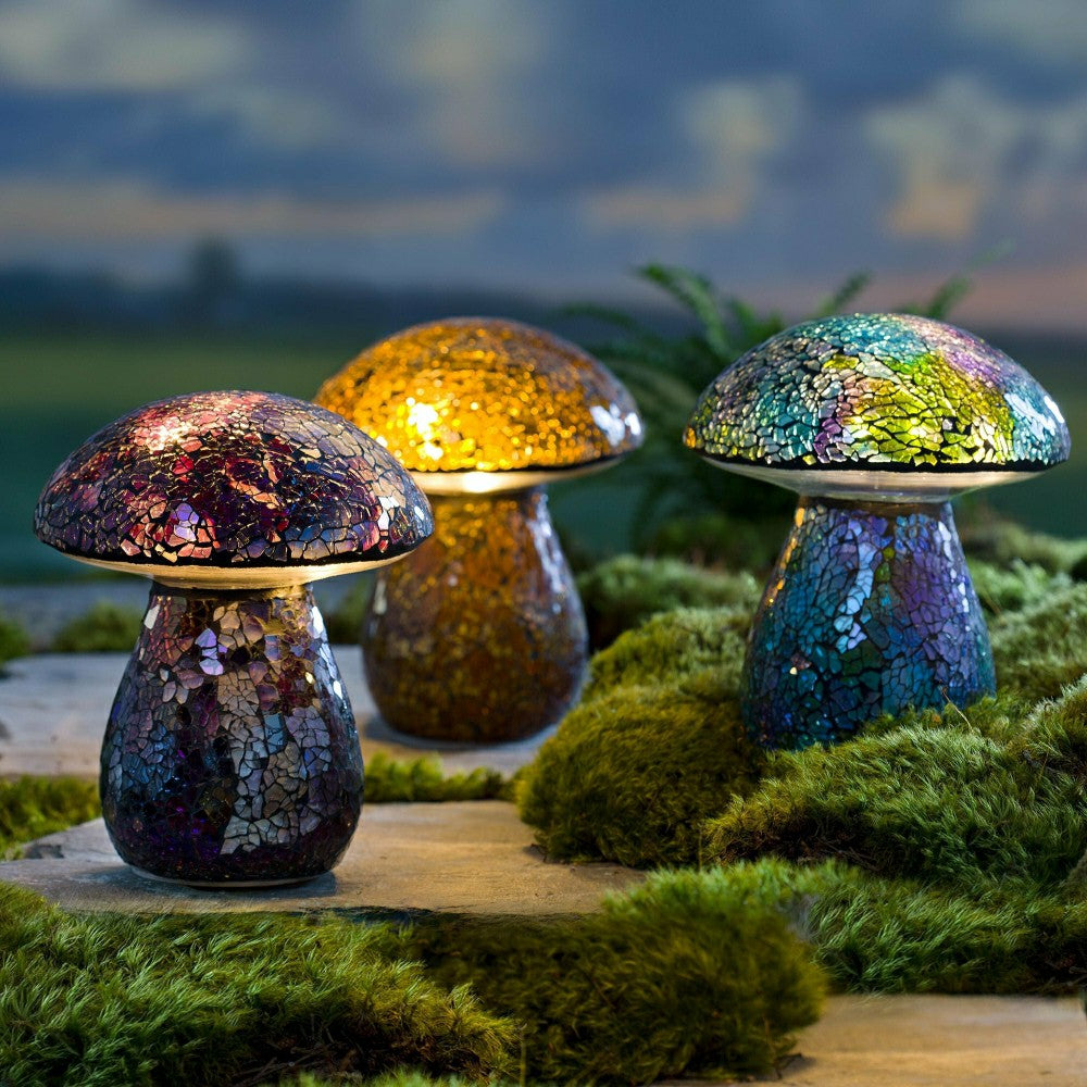 Plow & Hearth Glass Mosaic Mushroom Lawn Ornament