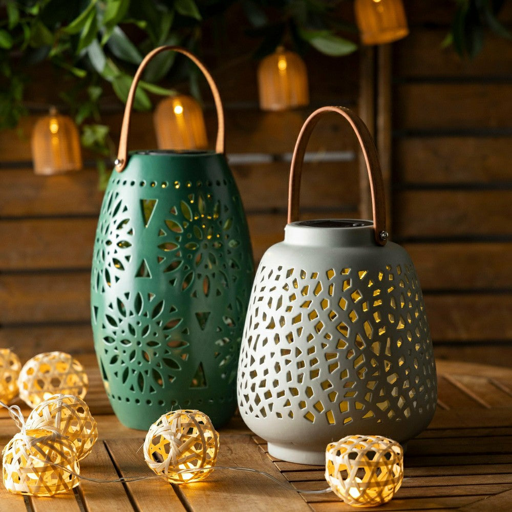 Plow & Hearth VivaStyle Outdoor Lamp & Lighting, Ceramic Speckled Cut Out Solar Lant
