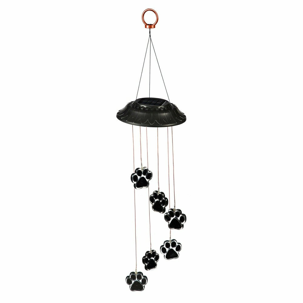 Plow & Hearth Pet Memorial Mobile, Color Changing Solar Mobile, Paw Print