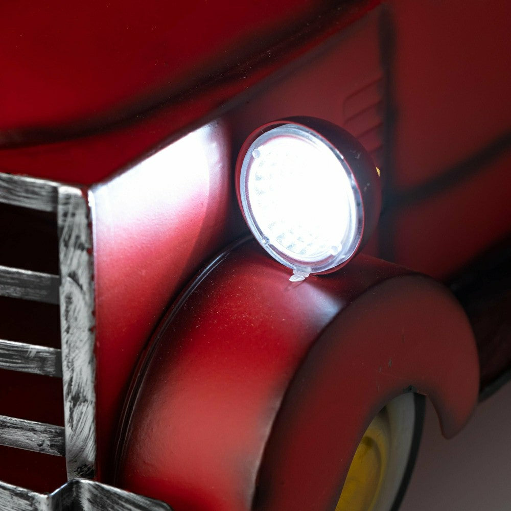 Plow & Hearth Red Vintage Style Pickup Truck Garden Accent With Solar Headlights