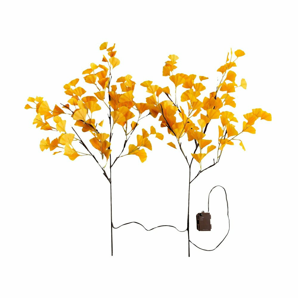Plow & Hearth Indoor/Outdoor Lighted Yellow Gingko Branches, Set of 2