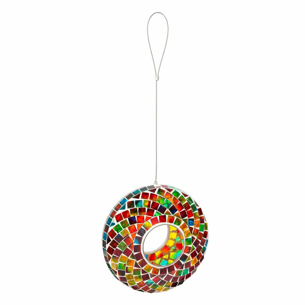 Plow & Hearth Tropical Oasis Bird Feeder, Acrylic Mosaic Glass Rainbow Feeder, 9.25"
