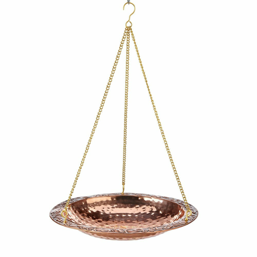 Plow & Hearth Pure Copper Hanging Birdbath on 17" Long Brass Chain with Hook