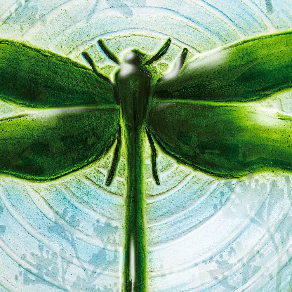 Plow & Hearth 18"Hand Painted and Embossed Glass Bird Bath, Fluttering Dragonfly Pon