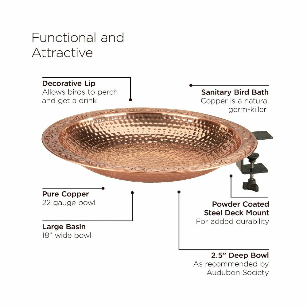 Plow & Hearth Large Deck Mounted Copper Birdbath
