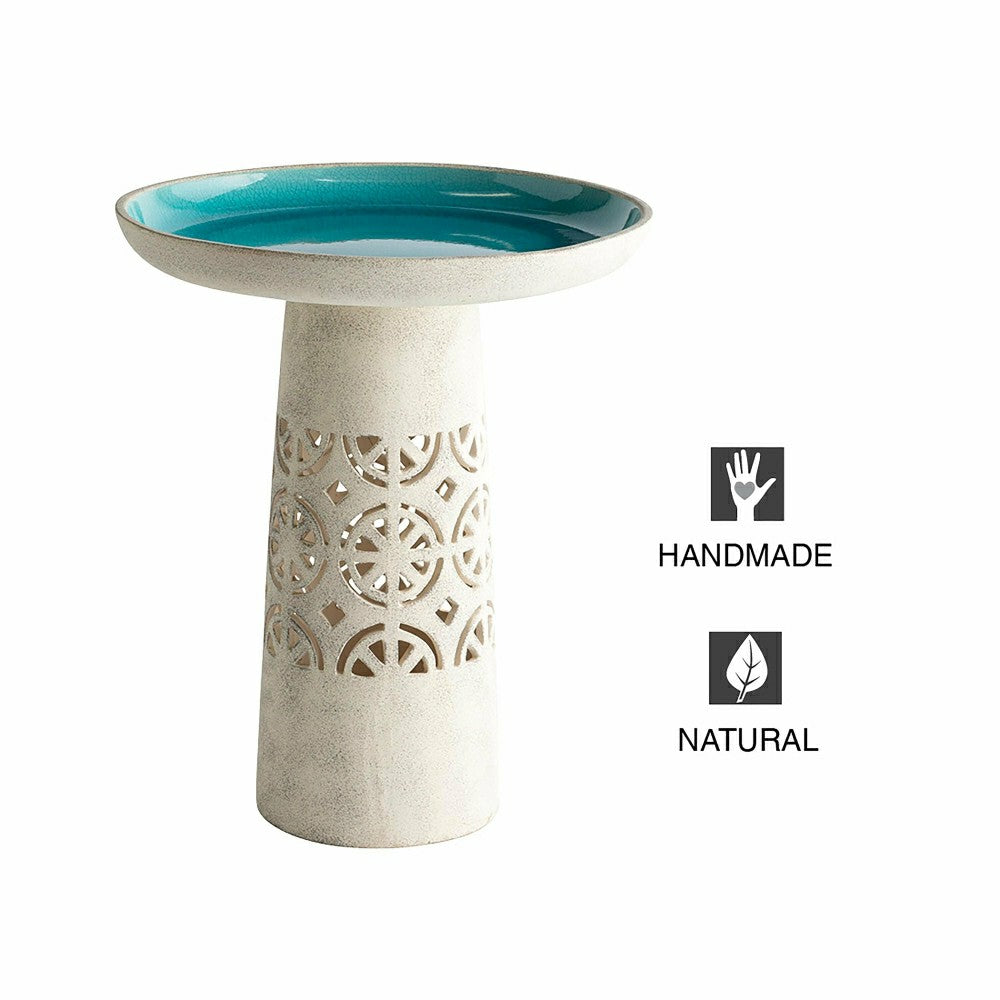 Plow & Hearth Aqua Crackle Glazed Ceramic Birdbath