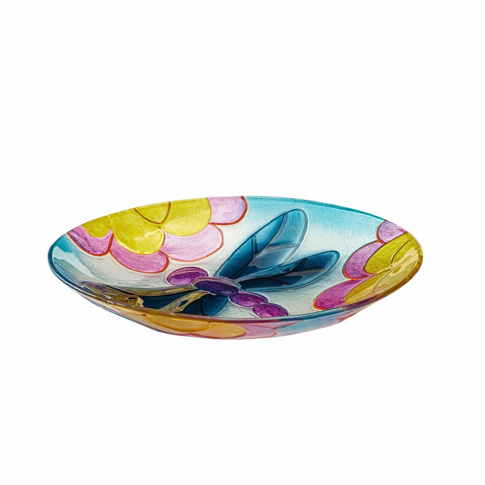 Plow & Hearth 18" Fluorescent Hand Painted and Embossed Glass Shaped Bird Bath, Drag