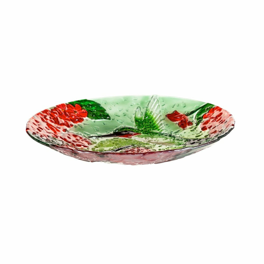 Plow & Hearth 18" Hand Painted Bird Bath with Crushed Glass, Happy Hummingbirds