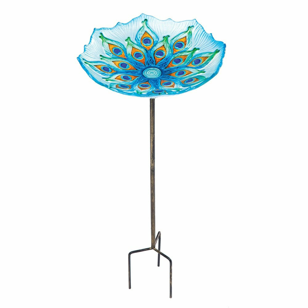 Plow & Hearth Bird Bath on Stake, Peacock