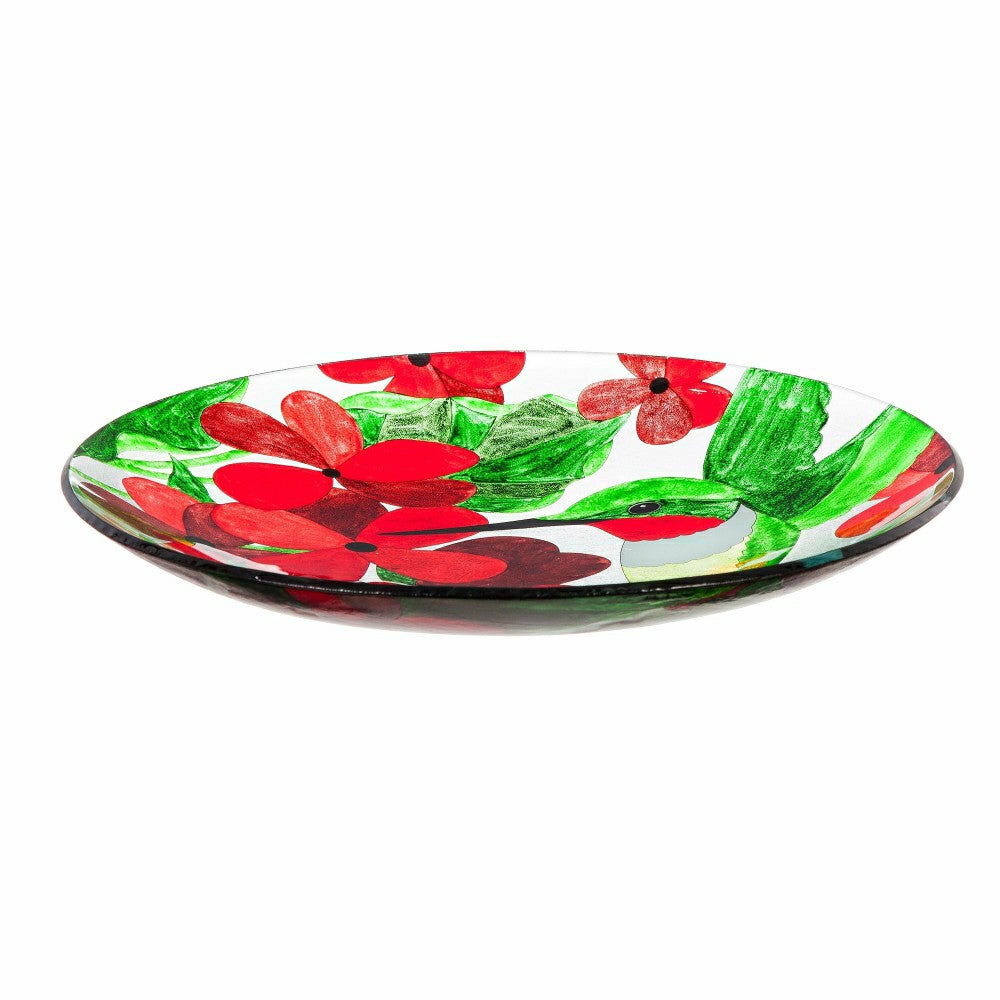 Plow & Hearth Cottage Garden Birdbath, Glass bird bath with Stand, Hummingbird, 16"