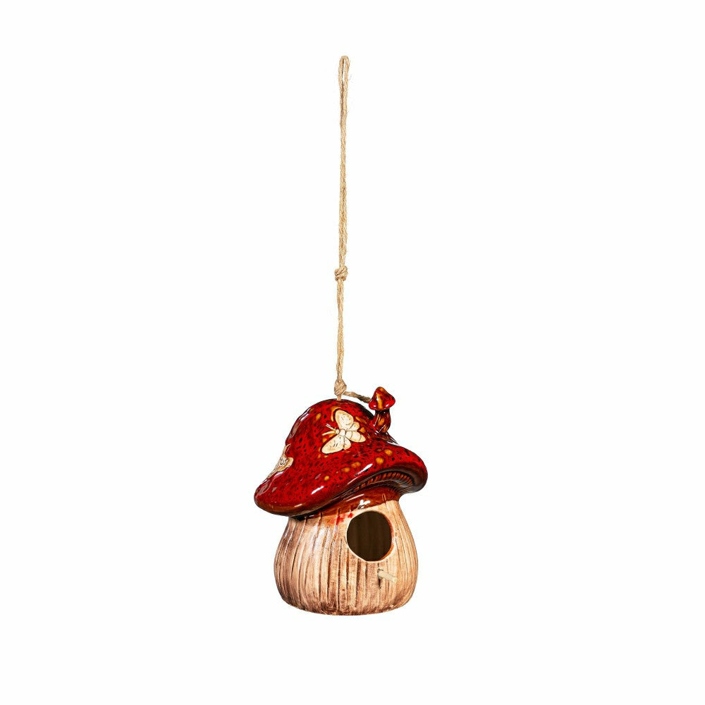 Plow & Hearth Cottage Garden Bird House, Ceramic Fantasy Mushroom