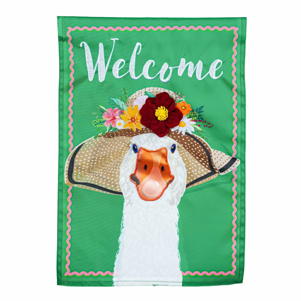 Plow & Hearth Flowery Goose Applique Garden Flag