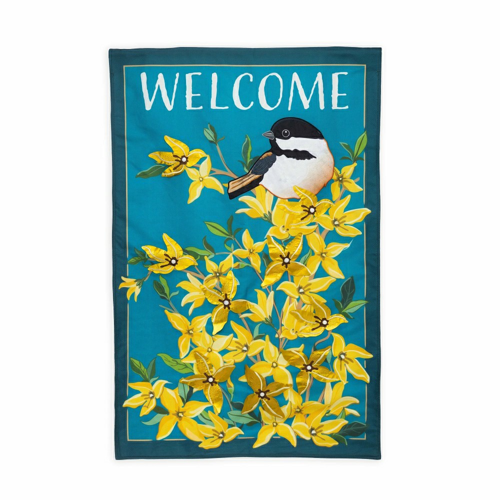 Plow & Hearth Forsythia and Chickadee Welcome Estate Flag