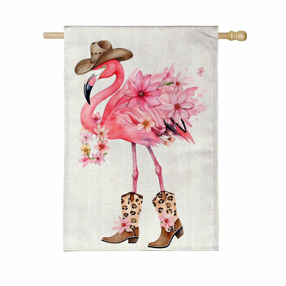 Plow & Hearth Western Flamingo Burlap House Flag