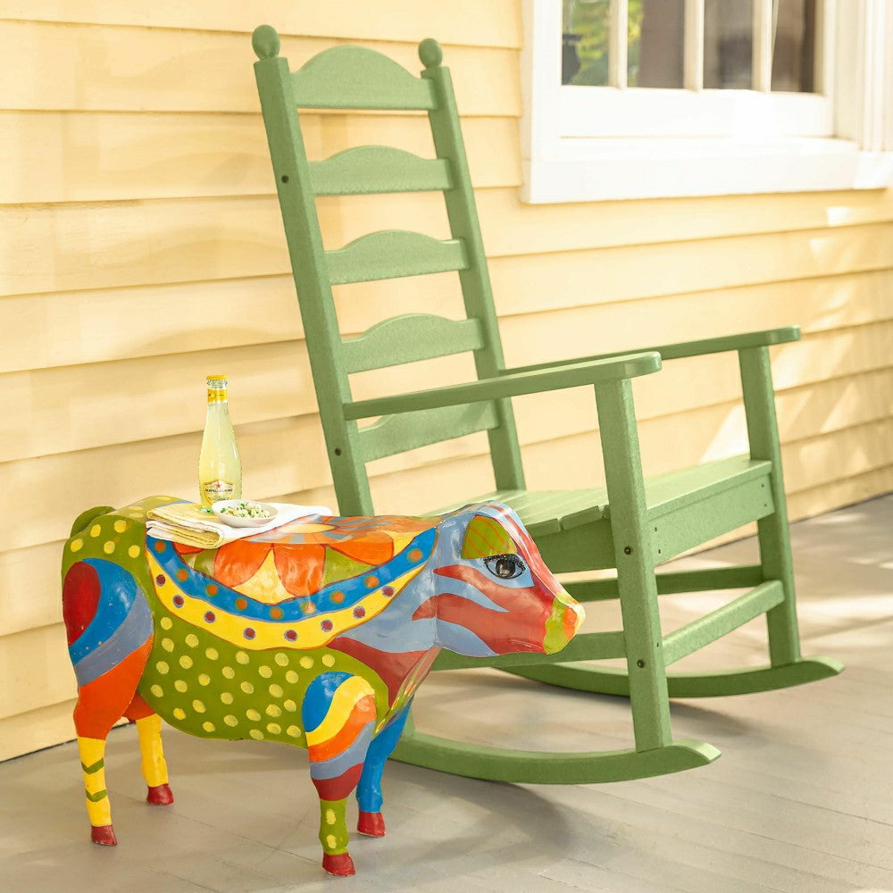 Plow & Hearth Handmade Colorful Painted Folk Art Cow Metal Side Table