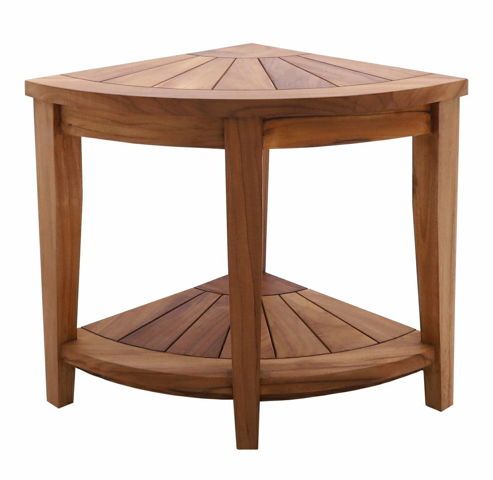 Plow & Hearth Tanzania Oiled Teak Shower and Bath Corner Stool with Shelf - 17.5"