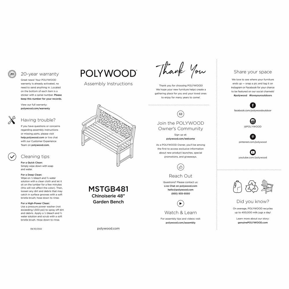 Plow & Hearth POLYWOOD® Chinoiserie Garden Bench