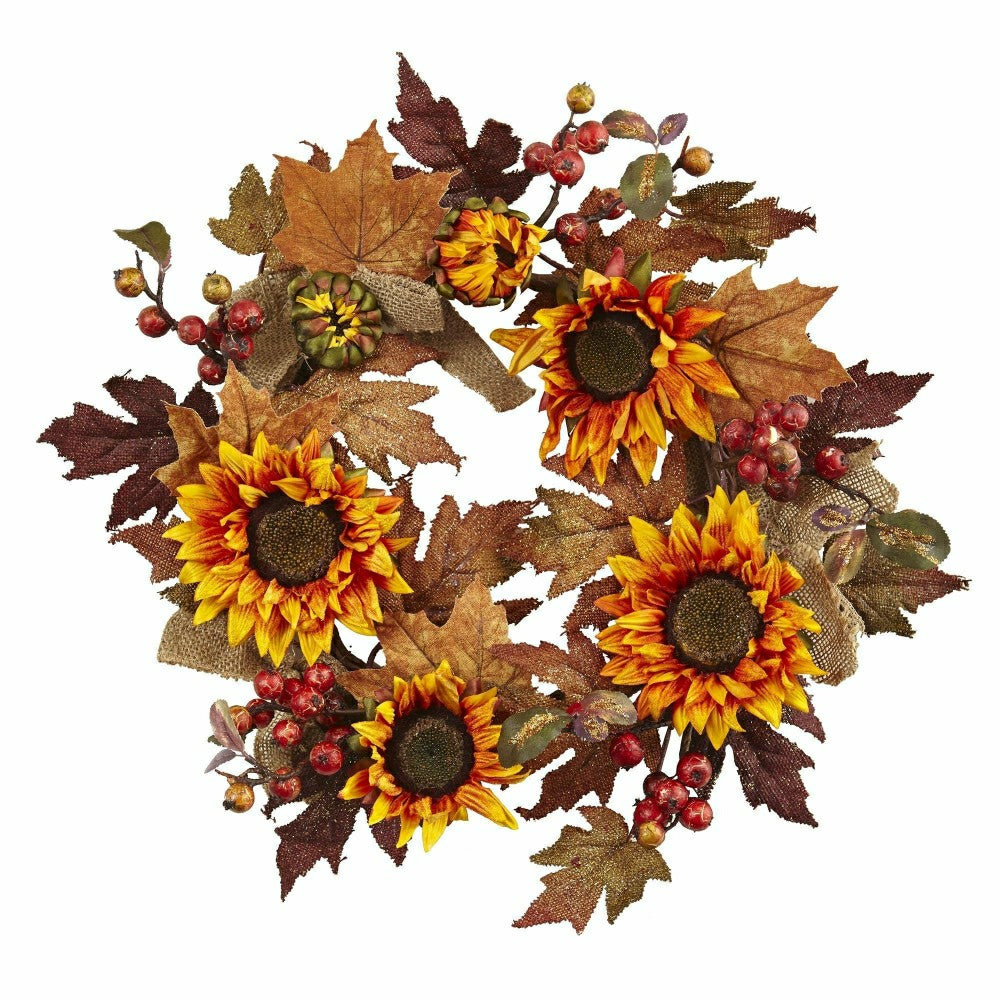 Plow & Hearth 24” Sunflower & Berry Wreath