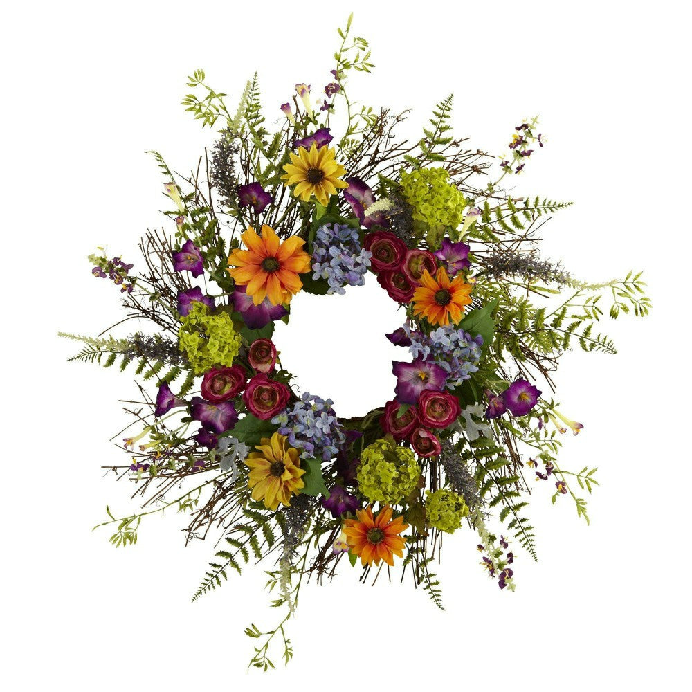 Plow & Hearth Spring Garden Wreath w/Twig Base, 24”