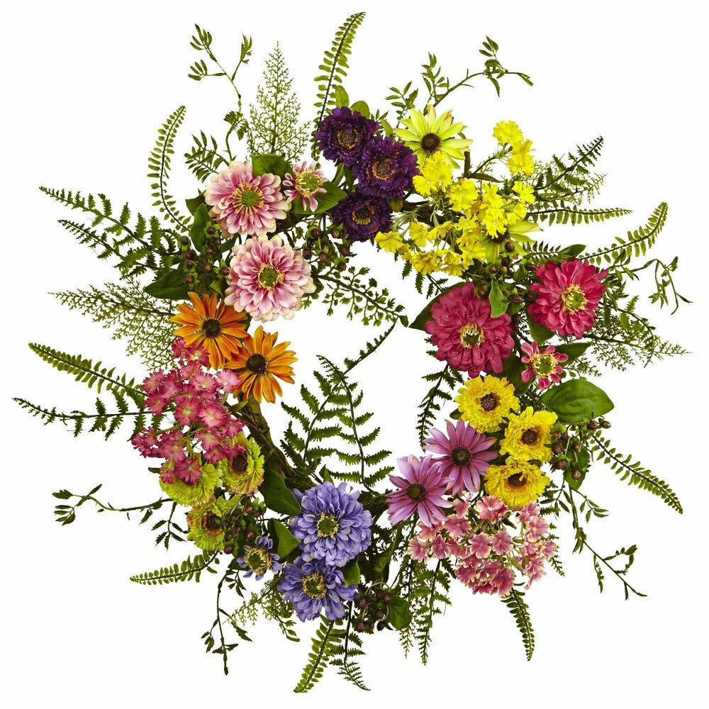 Plow & Hearth Mixed Flower Wreath, 22"