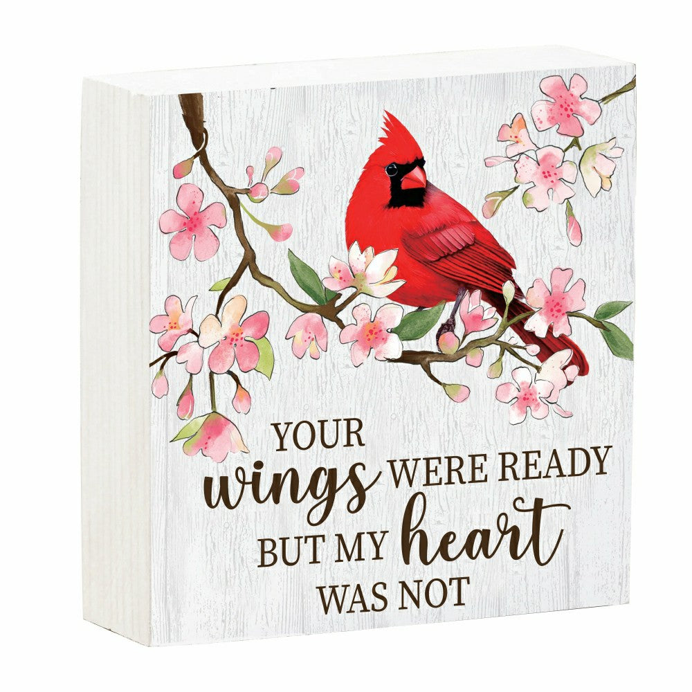 Plow & Hearth Memorial Table Décor Wood Plock, Wings Were Ready but my Heart Was Not, 6"x6"