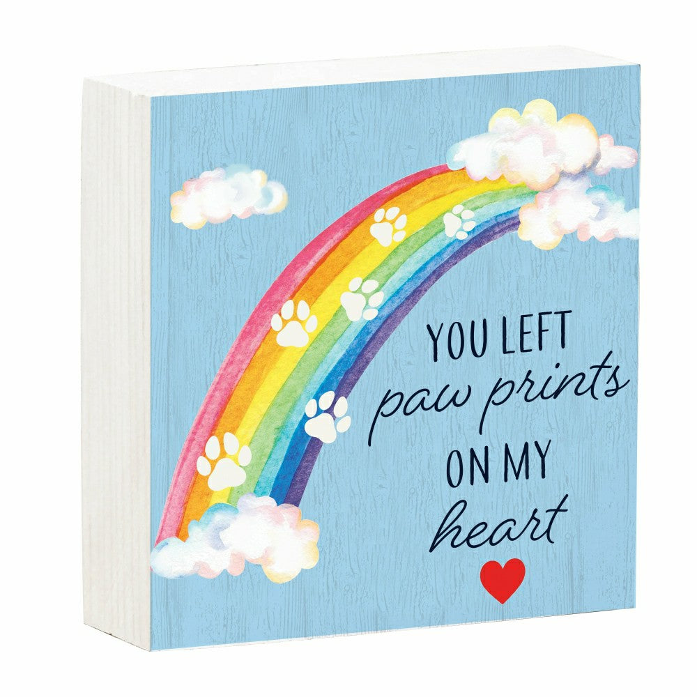 Plow & Hearth Memorial Table Décor Wood Plock, You Left Paw Prints on My Heart, 6"x6"