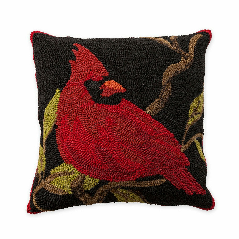 Plow & Hearth Indoor/Outdoor Hooked Cardinal Throw Pillow