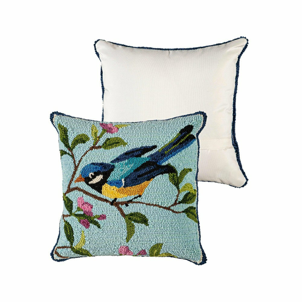 Plow & Hearth Indoor/Outdoor Hooked Polypropylene Birds in Branches Throw Pillow 18"