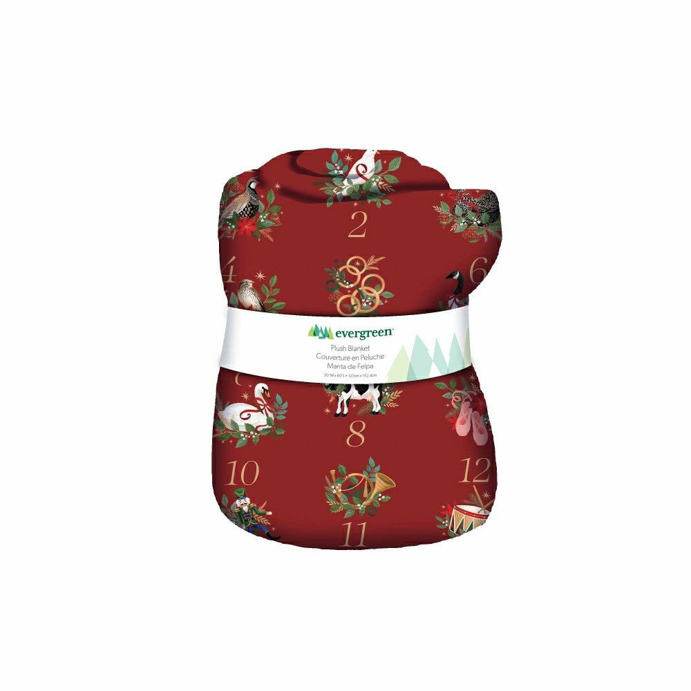 Plow & Hearth Joyful Traditions Plush Blanket, 12 Days of Christmas, 60"L x 50"W