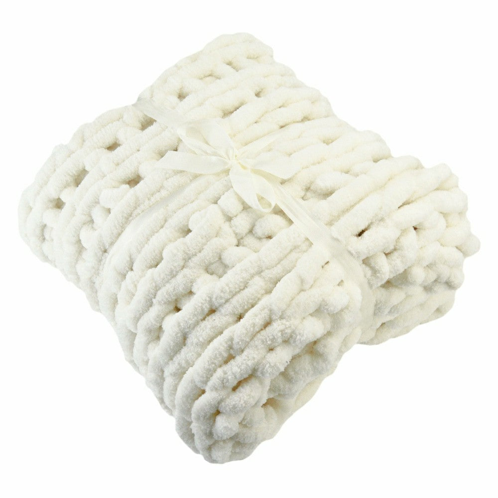 Plow & Hearth Chenille Knit Throw, Ivory