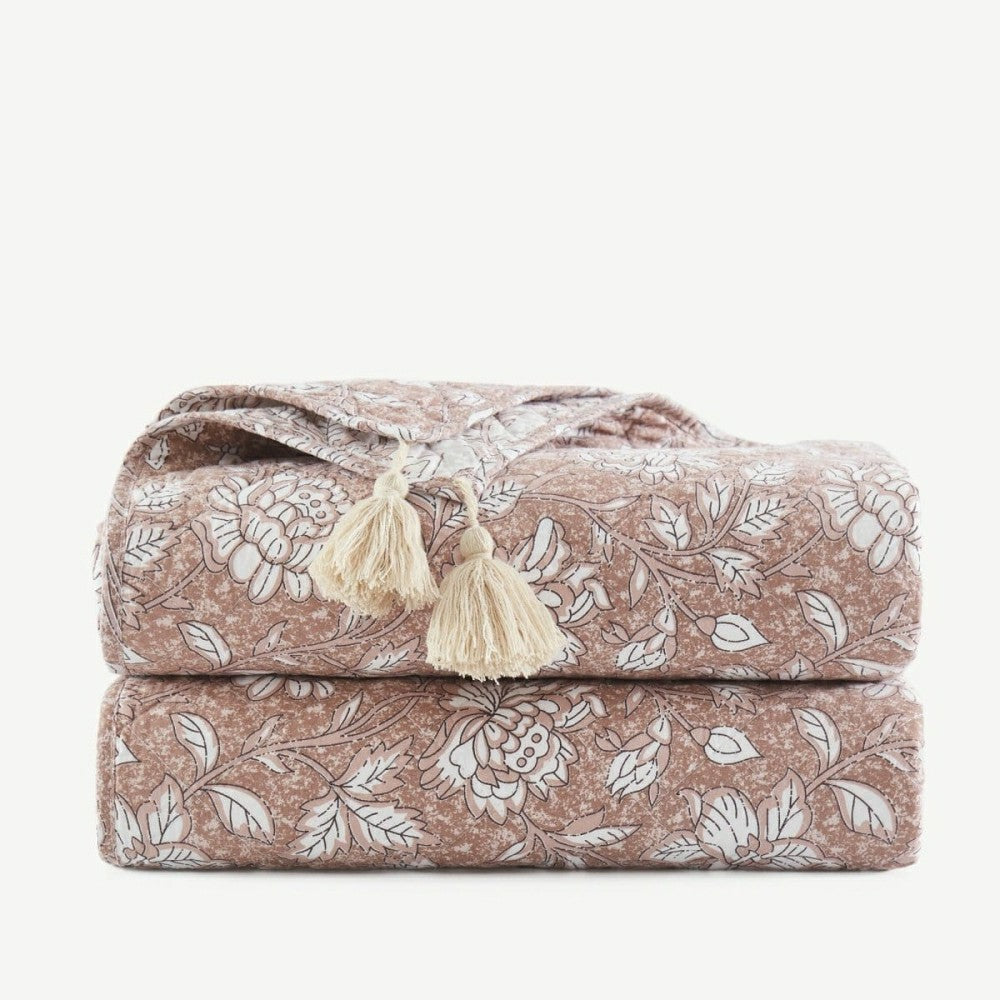 Plow & Hearth Zara Floral Block Reversible Cotton Throw Blanket