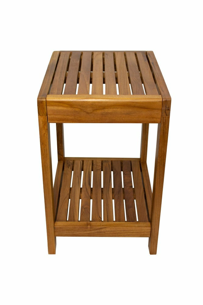 Plow & Hearth Bali Teak Shower and Bath Spa Bench with Shelf – 18″