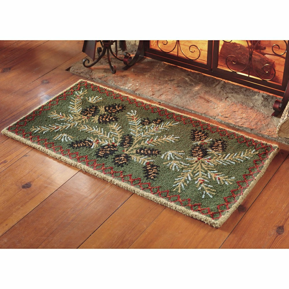 Plow & Hearth Hooked Wool Pine Cone Hearth Rug, 2' x 4'